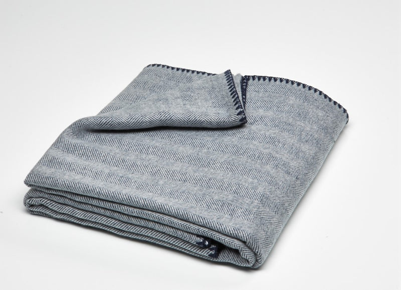 Wohndecke Winter Heringbone Blau - Natur